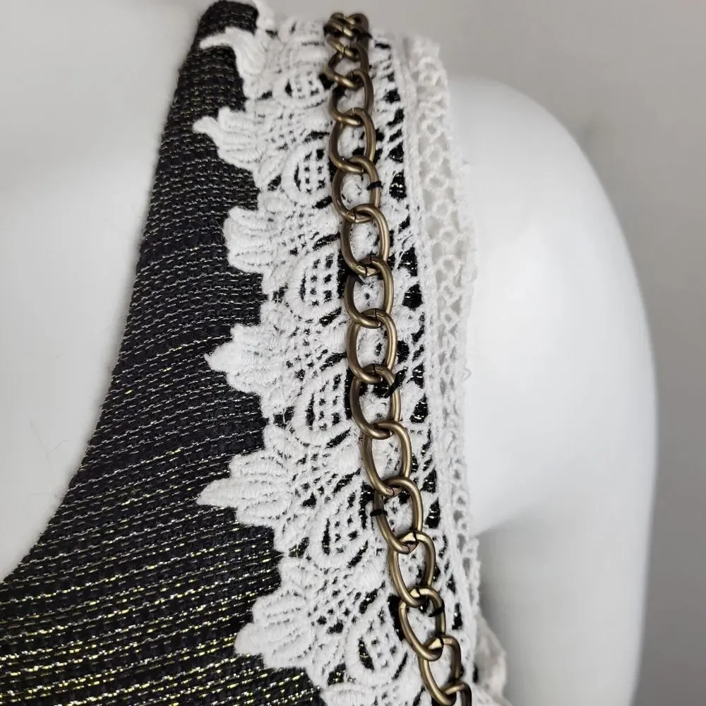 Lovposh Gold and Black Sleeveless Lined‎ A-Line Dress